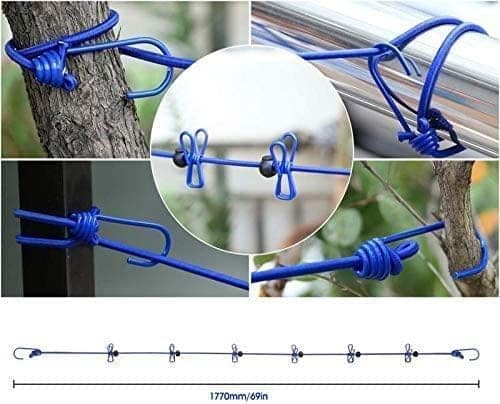 Portable Travel Clothesline with 12 Clips - Adjustable Elastic Laundry Drying Rope view 2