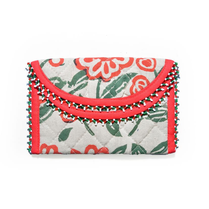 Tribes India Handmade Cotton, Sponge & Bid Work Cream Purse view 2