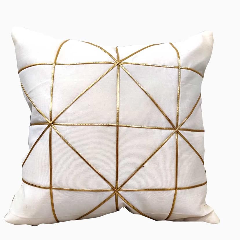 White Gold Leather Striped Patchwork Cushion Case Luxury Modern Throw Pillow Cover Decorative Pillow for Couch Living Room Bedroom Patches Cushion Cover (16X16 Inches, 40 cms*40 cms) - Pack of 3 view 2