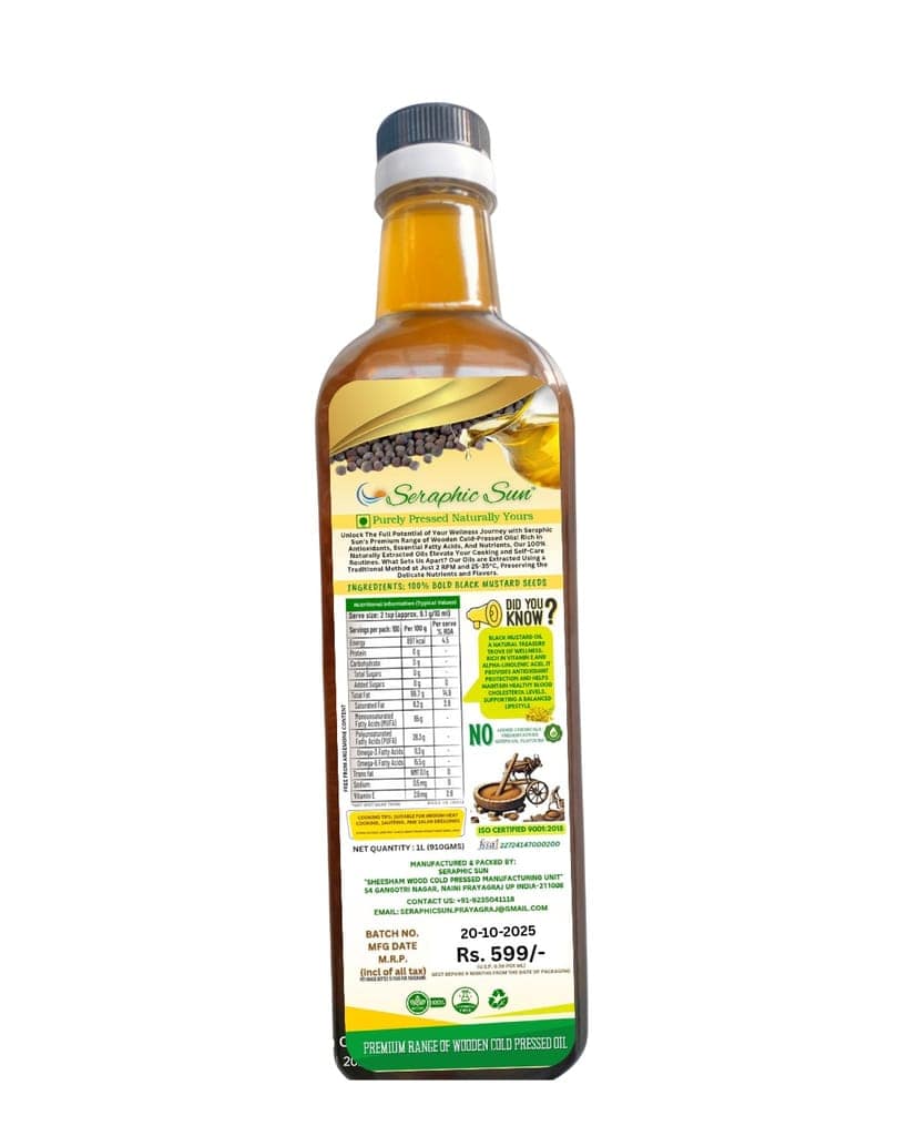 Seraphic Sun 100% Pure & Unrefined Wooden Cold Pressed Black Mustard Oil view 2