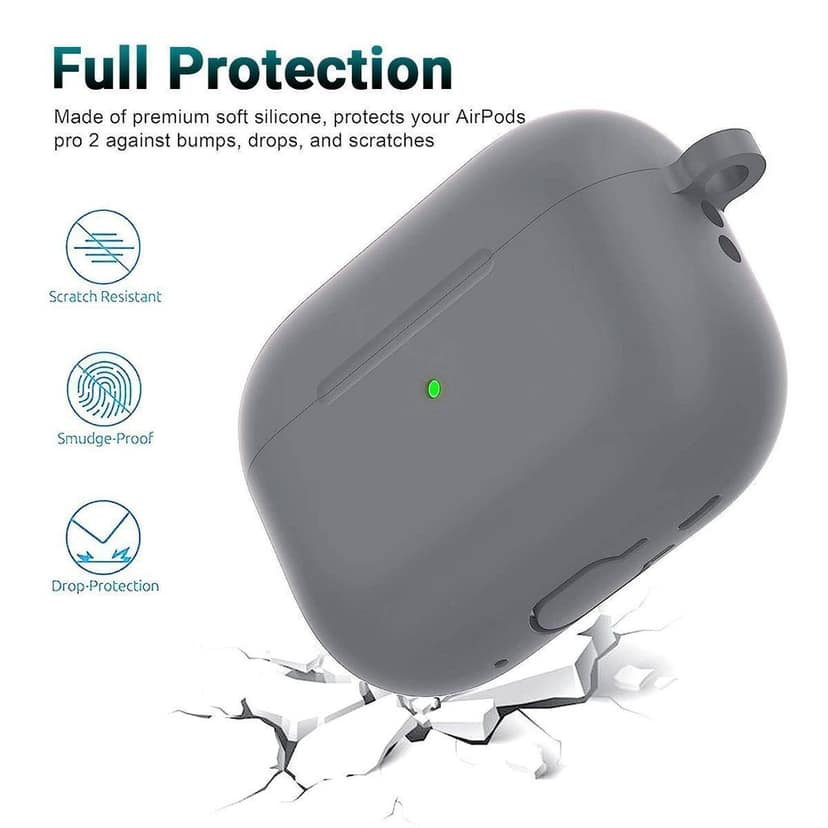 LIRAMARK Silicone Soft Case Cover with Buckle for Airpods Pro 2 Case (2023/2022), AirPods Pro 2nd Generation Cover (Grey) view 2