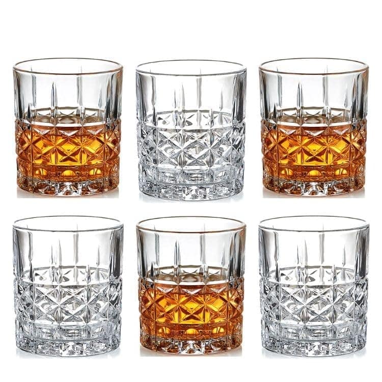 Old Fashioned Whiskey Glass | 300 ML | Transparent Vintage Cocktail Tumblers | Crystal Cut Barware Drinking Glasses for Whisky, Bourbon, Liquor, Wine, Cocktail Drinks |