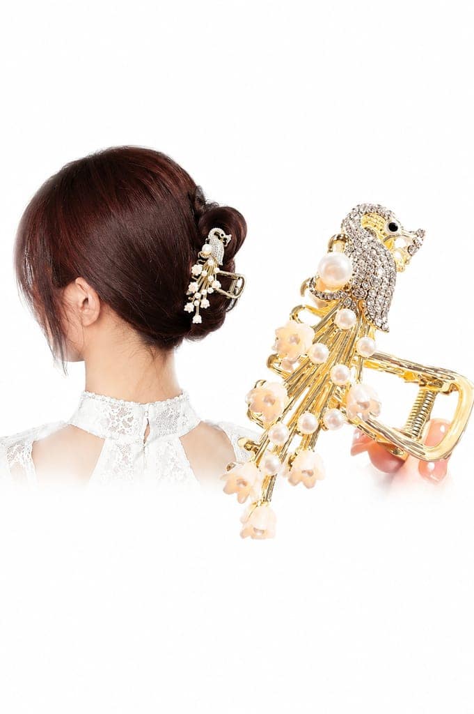 Elegant Peacock Pearl Floral Metal Hair Claw view 2