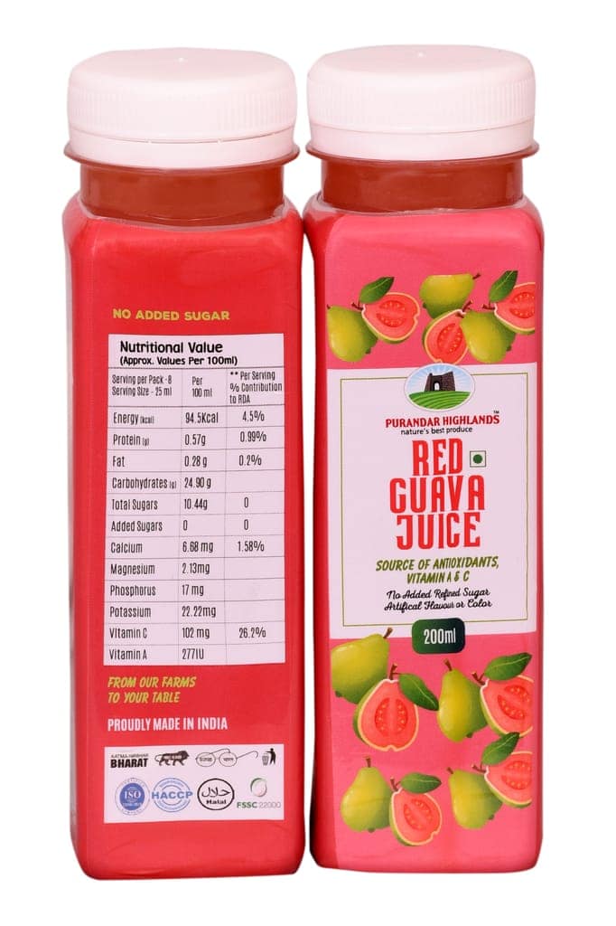 Red Guava Juice by Purandar Highlands - Nature's Best Produce - 200 ml - Pack of 4 view 2