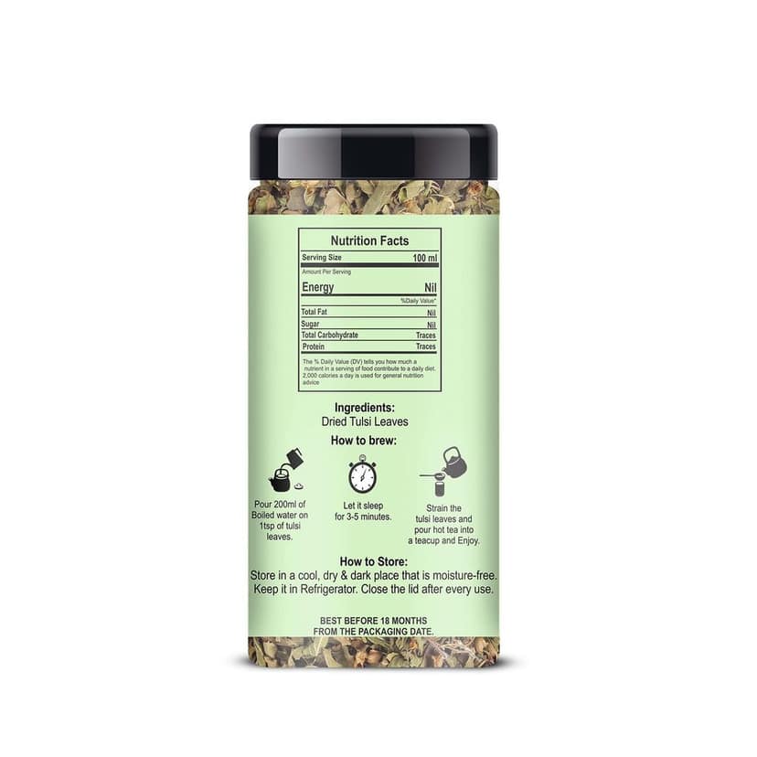 ManHar Organic - Tulsi Leaves Jar 45gm | Queen of Herbs | Dried Tulsi Leaves, Dried Tulsi Buds | Holy Basil (Ocimum tenuiflorum) and Indian Basil(Tulsi Leaves, 45gm) view 2