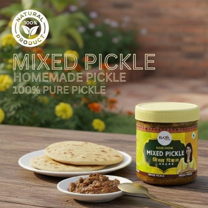 Baya India Homemade Mixed Pickle | Authentic Ghar ka Bana Achar | Traditional Indian Spicy & Tangy | Free from preservatives | Sun-Dried Chemical Free | No Vinegar | 100% Pure view 2
