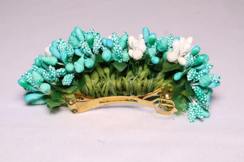 Artificial Flower Hair Clip – Aqua Blue & White view 2