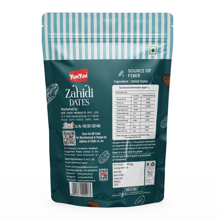 YUM YUM Zahidi Dates Khajoor Dry Fruits Whole Khajur - 400g view 2