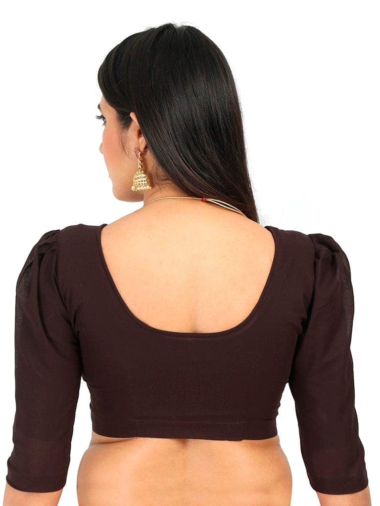 Cotton Puff Sleeve blouse, Brown view 2