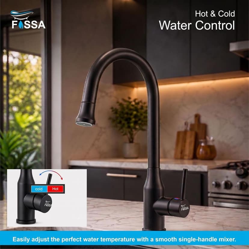 Omega Single-Flow 360° Hot & Cold 304 Stainless Steel Kitchen Mixer Faucet Black view 2