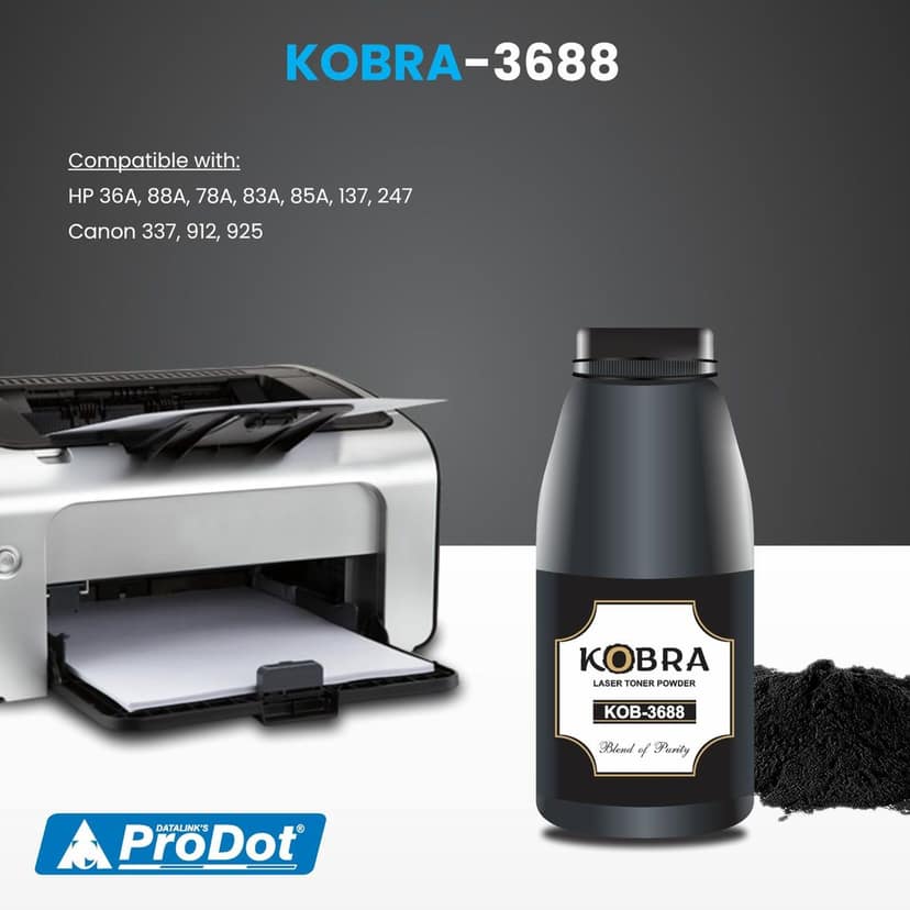 ProDot Kobra 3688 Laser Toner Powder Compatible with HP 35A, 36A, 88A, 78A, 83A, 85A & Canon 337, 912, 925 Toner Cartridges view 2