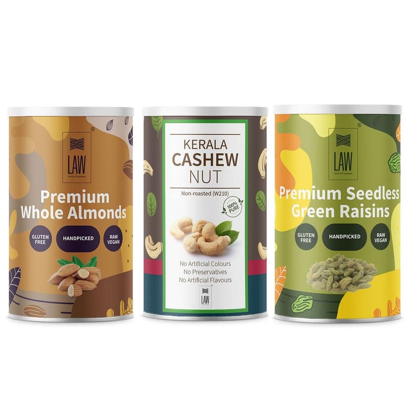 Gift Combo Pack of Premium Quality Dry Fruits- Cashews, Premium Quality Almonds(Mamra) Almonds and Green Raisins – (250 gm Each) view 2
