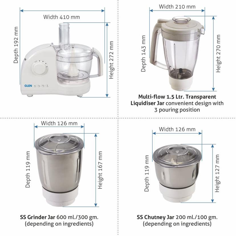 Food Processor Kitchen Machine 700W 3 Jars, Centrifugal and Citrus Juicer 4 SS Disc Blades -White (4052FP) view 2