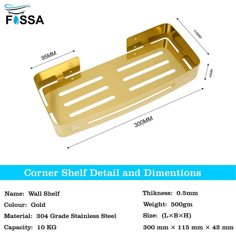 Square Stainless Steel Corner Shelf (Gold) 3 set view 2