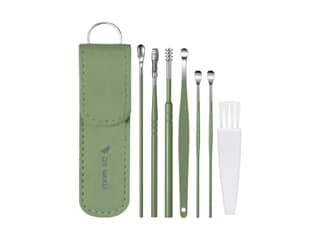 Dr Vaku Reusable EarWax Removal Cleaning Tool Kit (Set of 7) Stainless Steel With Storage Case - Green