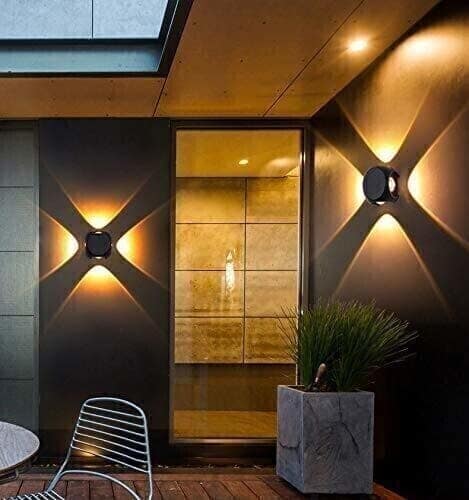 SPARKWORLD 6W 4-Way Round LED Wall Light Warm White, Black Finish, IP65 Waterproof | Size: 7X9 cm view 2