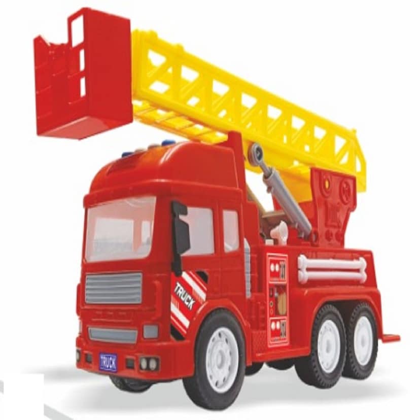 KTRS ENTERPRISE Friction Powered Toy Fire Rescue Truck Fire Engine with Lights Sound and Extendable Resce Rotating Ladder Toy for Kids view 2