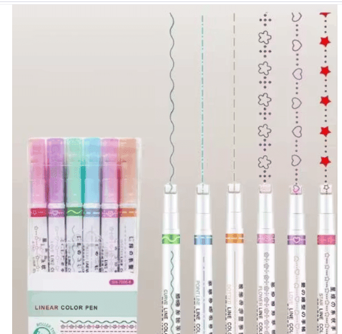 Designer Highlighter Pens Set – 6 in 1 Curve Shape Marker Pens