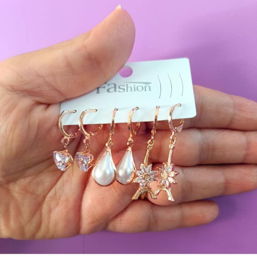 Jewelryklub Combo Of 3 Pairs American Diamond Earrings With Stone & Pearls For Girls Women view 2