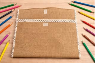 Rustic Burlap Pencil Pouch with White Trim for Art Supplies