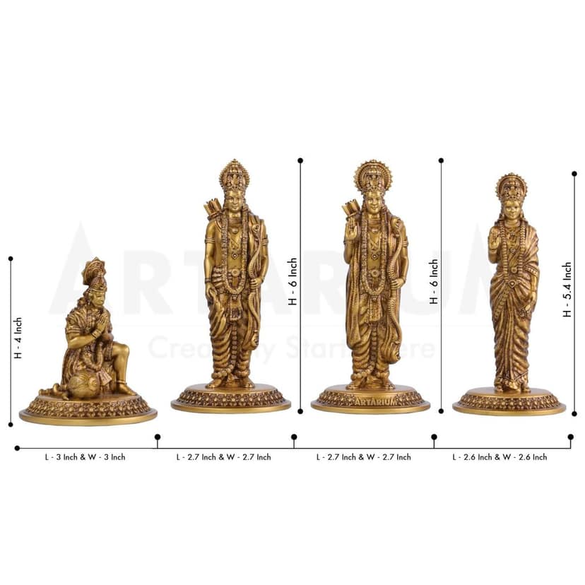 Artarium Lord Ram Darbar Murti | Rama Sita Lakshman Hanuman Statue | Ram Parivar Murti for Home/Office (Antique) (Ram Darbar, 6 INCH) view 2