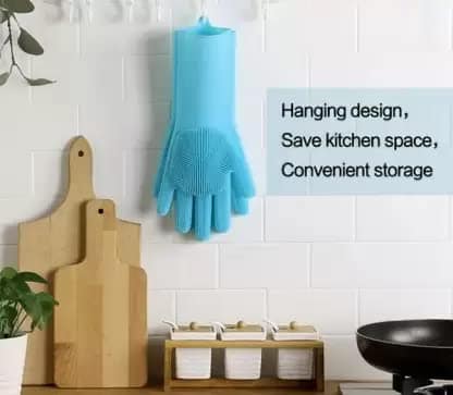 Elecsera Home Magic Silicone Dish Washing Gloves for Kitchen Dishwashing and Pet Grooming, Washing Dish, Car, Bathroom (Standard, Multicolor) -Pack of 1 Pair view 2
