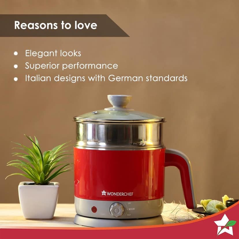 Wonderchef Luxe Multicook Stainless Steel 1.2 L Electric Kettle view 2