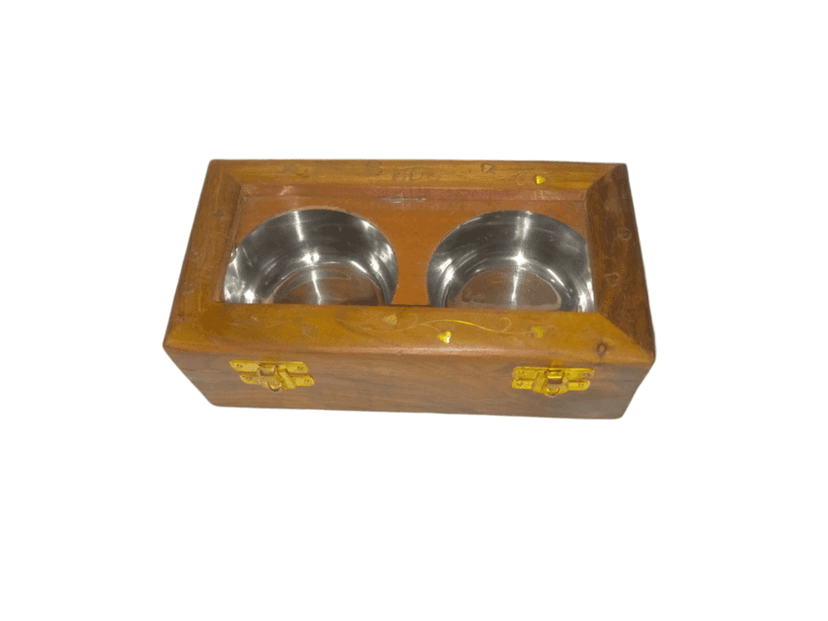 Wooden Box with 2 Stainless Steel Containers view 2