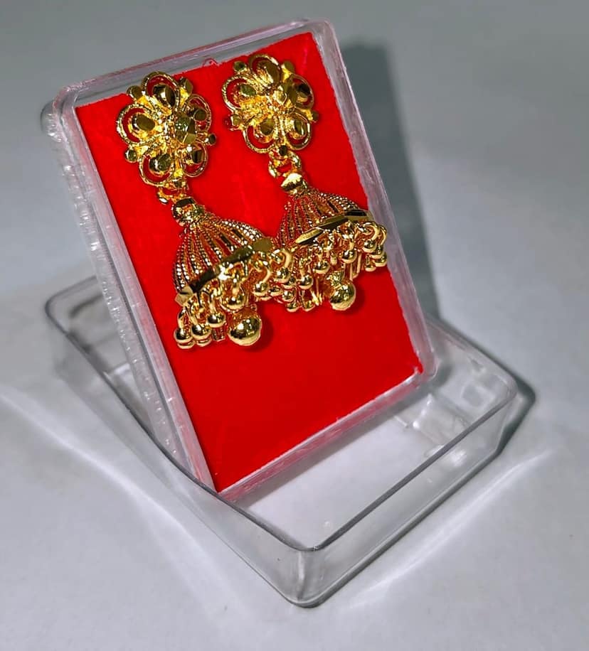 Designer Golden Jhumka Earrings view 2