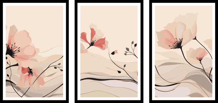 SET OF 3 DECORATIVE STYLE PRINTS 48in X 24in WITH BLACK FRAME view 2