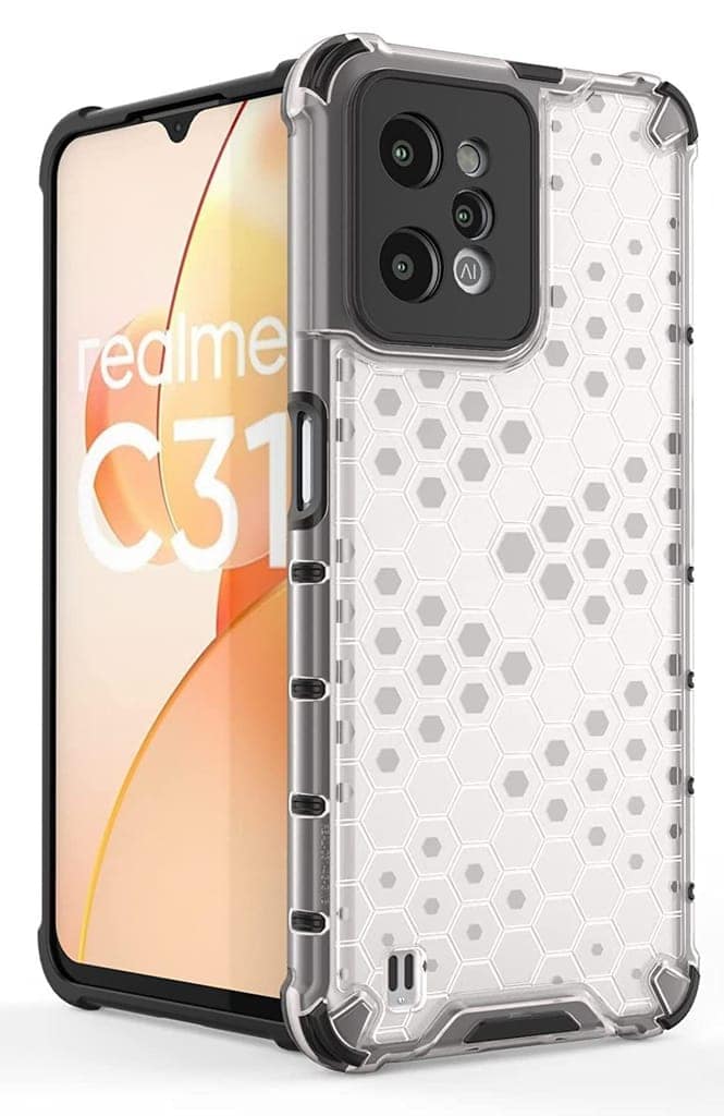 Faircost Hybrid Shockproof Back Cover for Realme C31 Hard Outside Soft Inside- (Polycabonate::Transparent)