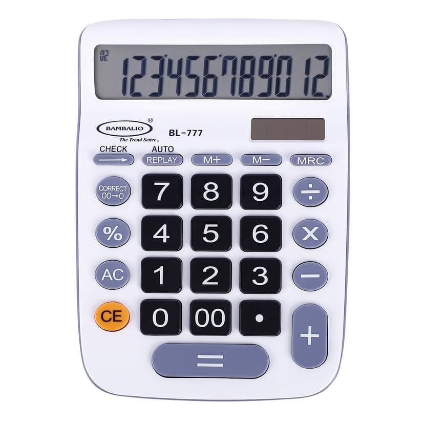 Bambalio 12 Digits White Electronic Calculator with 3 Years Warranty