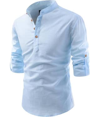 UNI VIBE Sky Blue Cotton Blend Men's Shirt Style Kurta ( Pack of 1 )