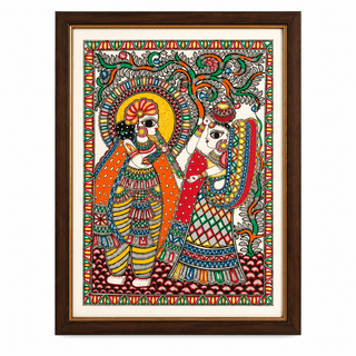 Handmade Framed Radha Krishna Painting - Vibrant Acrylic Traditional Wall Art