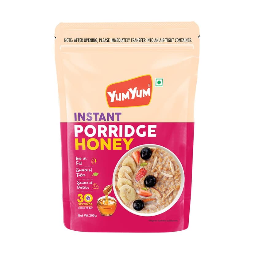YUM YUM High Fiber Instant Roasted Porridge Honey Flavor Breakfast Cereals Pouch - 200g
