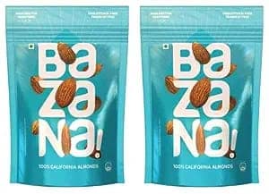 Bazana 100% California Raw Almonds 205gx2 | High Fiber & Immune Boosting | Gluten-Free & Skin-Nourishing | Antioxidant Rich, Energy-Boosting, Heart-Healthy Snack | Ideal for Recipes, Brown