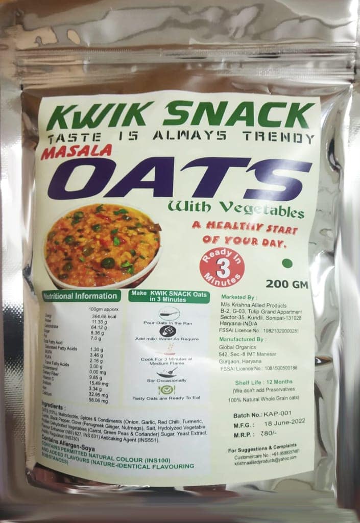 KWIK SNACK MASALA OATS 200 GM POUCH - 046