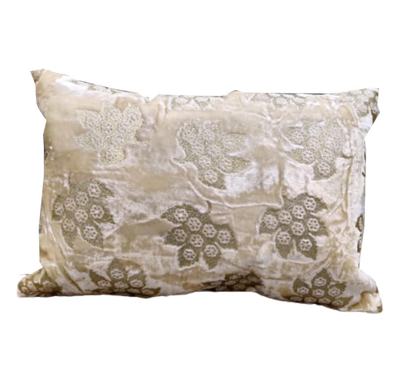 Ivory Golden Cushion Cover with Leaf Embroidered Stitched Zippered Velvet Combo Cushion Cover (12x18 inch or 30 x 45 cm) Set of 2 view 2