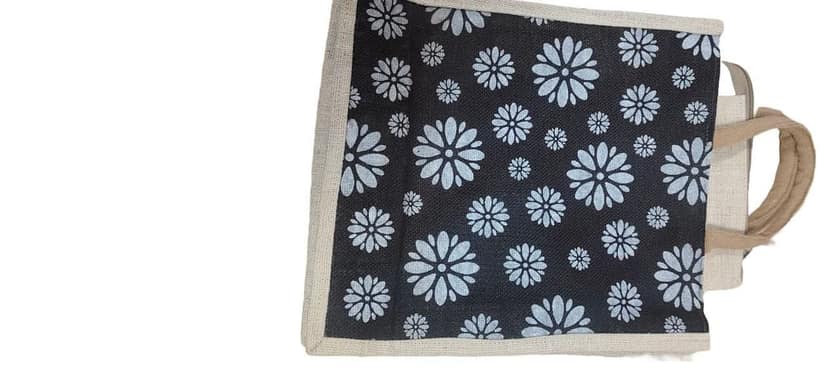 Floral Printed Jute Tote Bag view 2