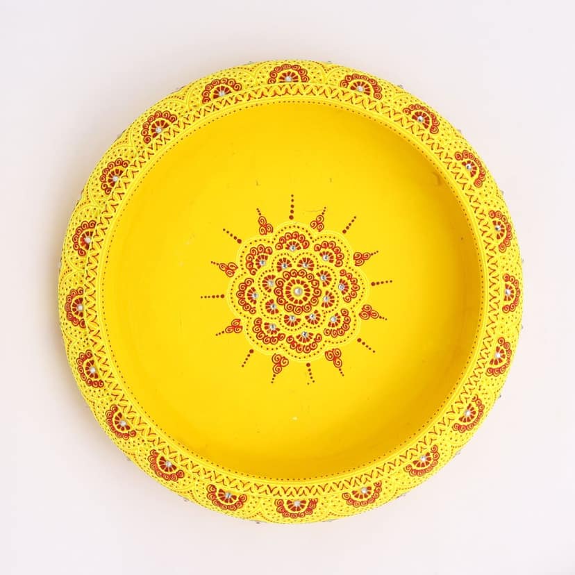 DECOREER Yellow Terracotta Urli with Golden Motifs view 2