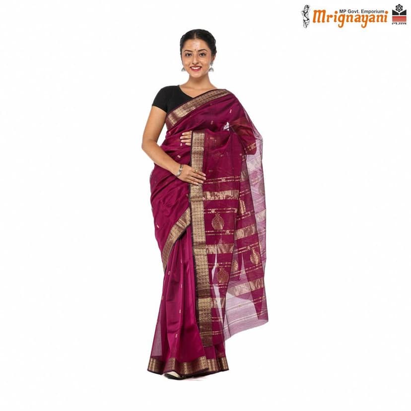 HANDLOOM MAHESHWARI SILK SAREE WITH BLOUSE (SKU - 3S0102030422, SAREE- 1268) view 2