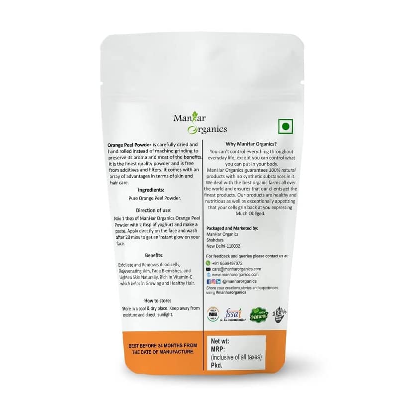 ManHar Organics Orange Peel Powder 500gm | Natural & Pure | Skin Brightening, Anti-Aging, and Acne Treatment | Herbal Beauty Powder view 2