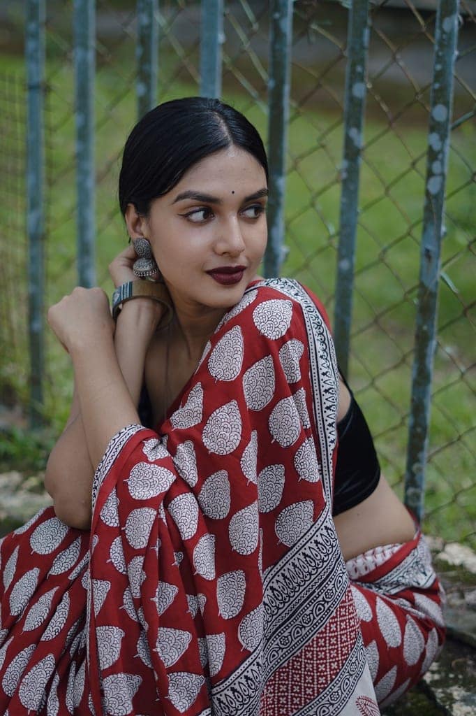 Kaisori Nandana Bagh Patti boota handblockprinted cotton saree