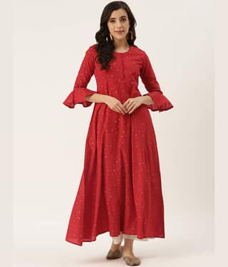 HISHAM - Red Cotton Blend Women's Flared Kurti ( Pack of 1 )