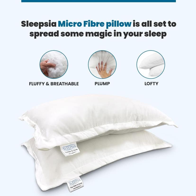 Sleepsia Microfiber Bed Pillow for Sleeping - Ultra Soft Bed Pillows for Side, Front and Back Sleepers, 24" X 16" X 5" (White, Pack of 2) view 2