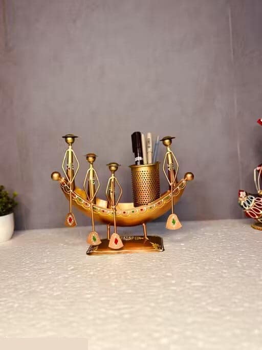 Handicraft Metal Home Decor,Long Kerala Boat Showpiece, Pen Stand, Flower Pot, Multicolour view 2