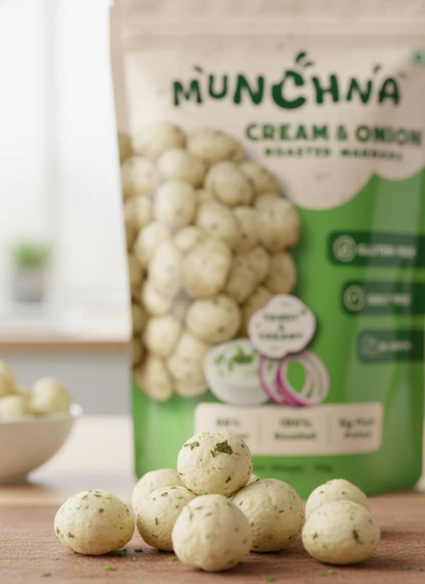Munchna– Roasted Makhana Cream & Onion | Savoury, Light, Roasted Snack, No Preservatives, High-Protein | 50 Gram view 2