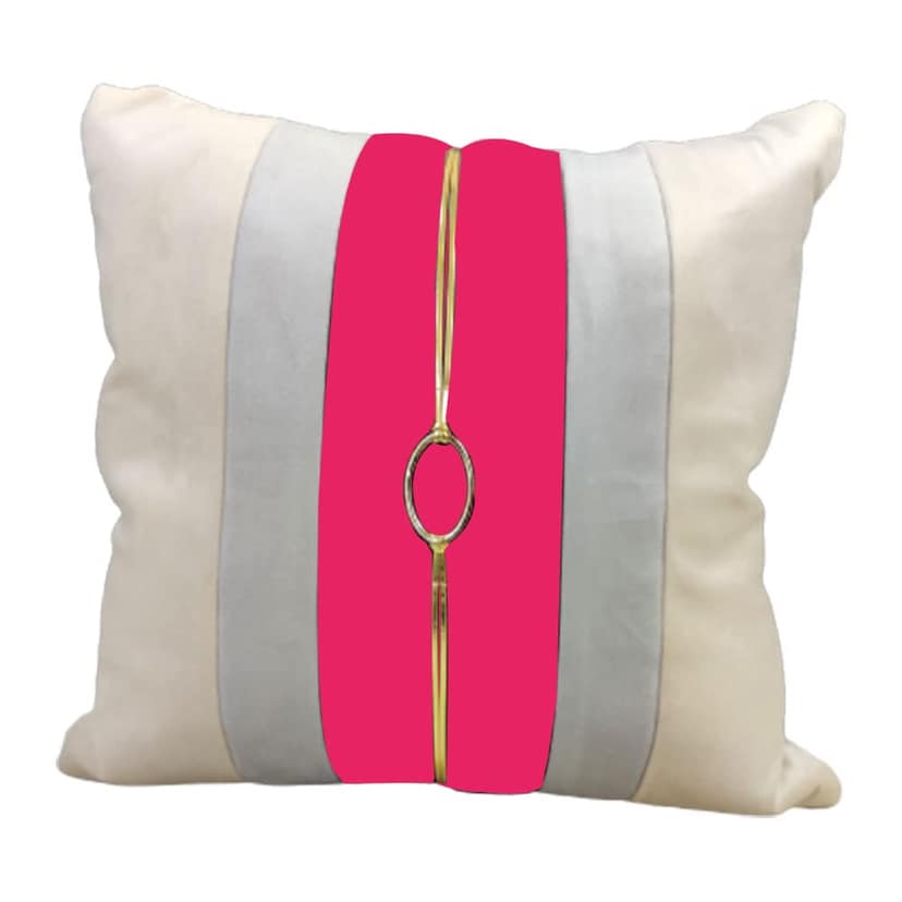 Pink Beige Gold Leather Striped Patchwork Buckle Velvet Cushion Case Luxury Modern Throw Pillow Cover Decorative Pillow for Couch Living Room Bedroom Car| 16X16 Inches | 40cm * 40 cm I Set of 5| view 2