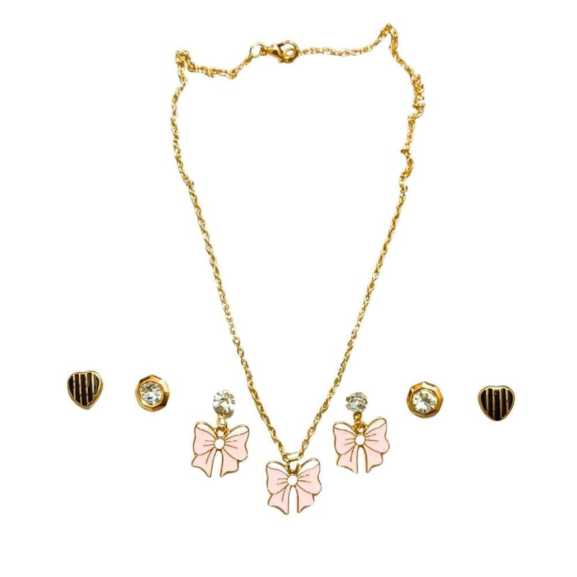 Jewelryklub Gold Plated Jewelry Set Combo Of 1 Pendant Chain Necklace + 3 Pairs Stud Earrings For Women and Girls (Design A)