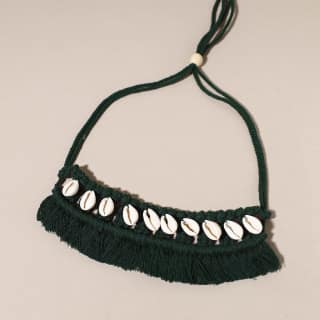 Green Thread & Seashell Handmade Macrame Choker
